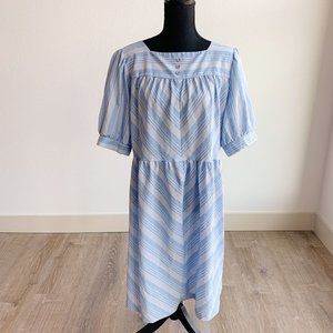 Vintage Jaylan of California Patio House Dress Blue White Chevron Chambray Large
